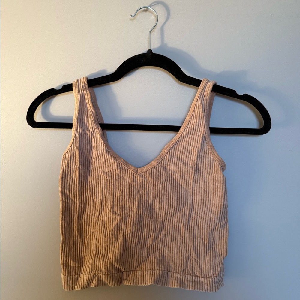 Women's Tan Ribbed Crop Top